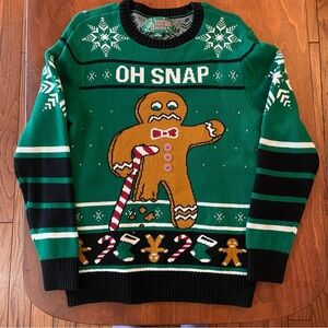Ugly Christmas Sweater Green 'Oh Snap' Gingerbread Crewneck